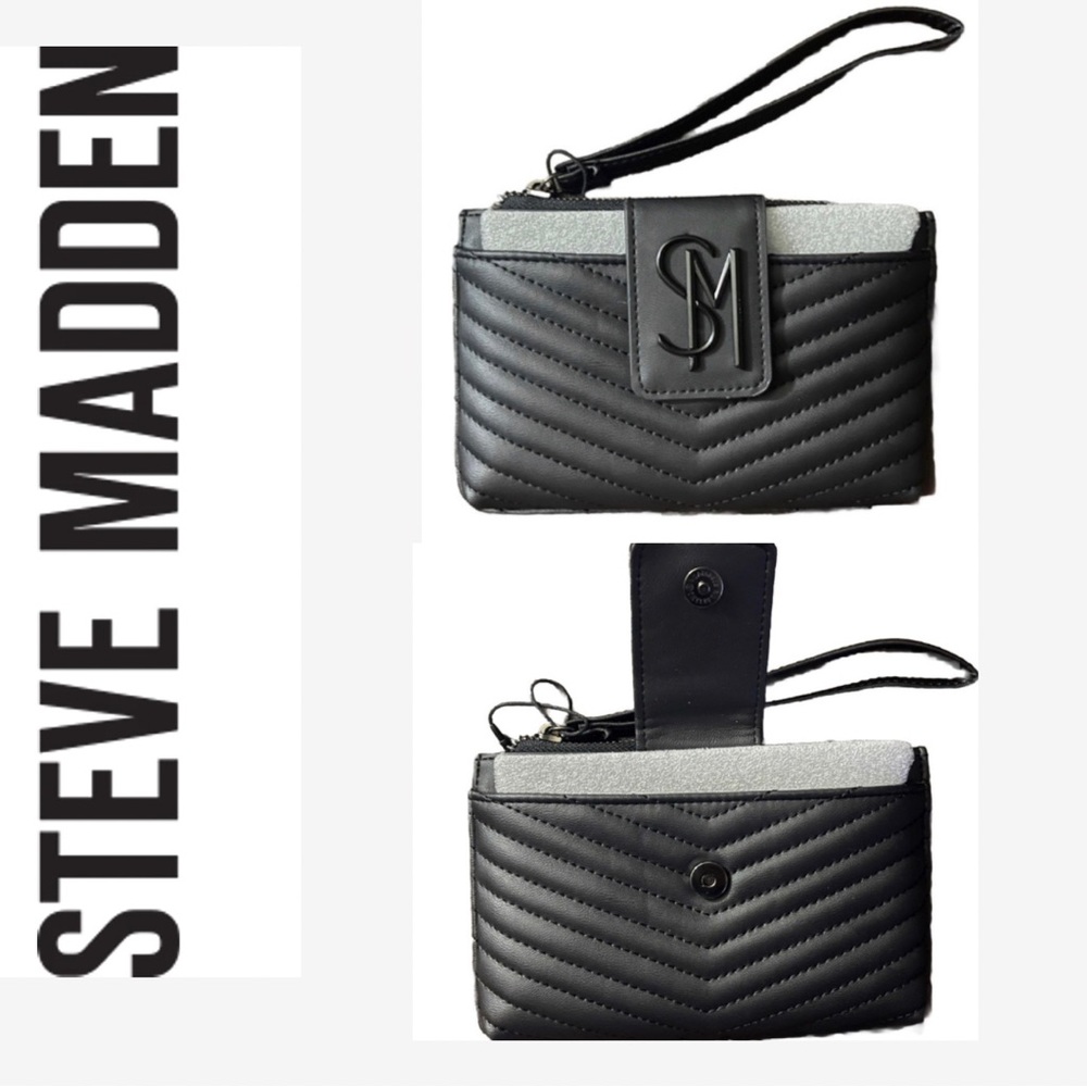 NEW Steve Madden Bchev Black Quilted Wristlet